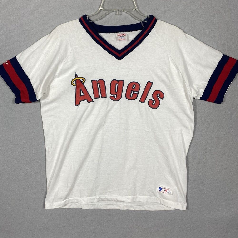 Vintage California Angels 80s RAWLINGS Shirsey Pullover Jersey L White Home MLB